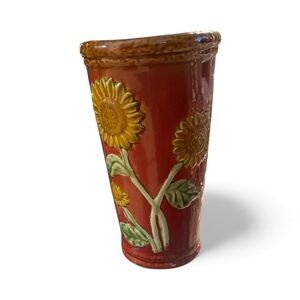 Sunflower Embossed Red Vase